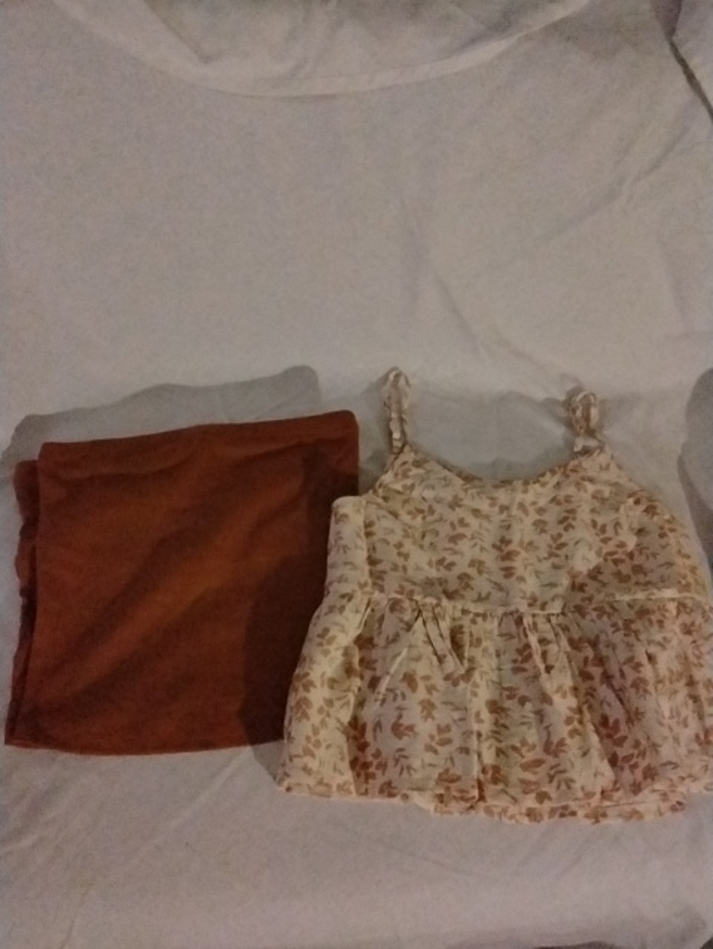 Girls Floral Ruffle Tank Top - Cream & Rust